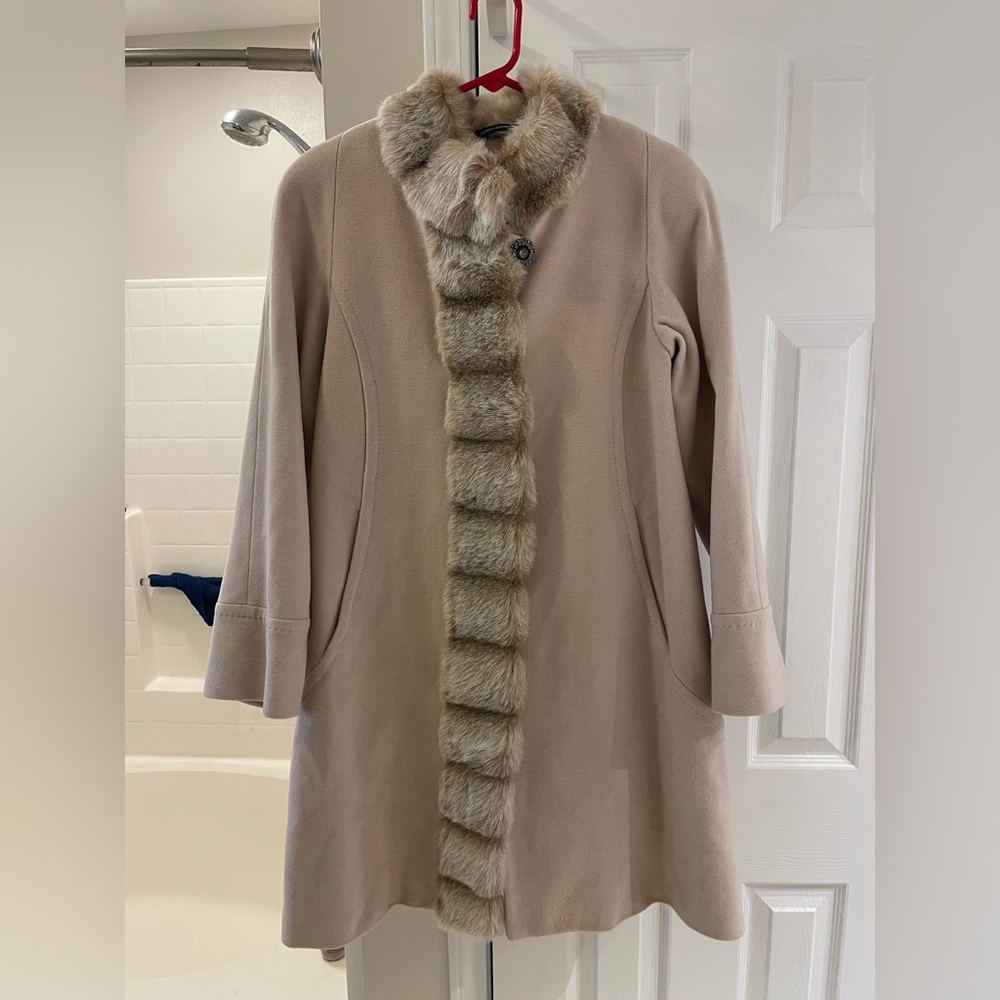 Albert Nipon fox‎ collar wool blend coat small